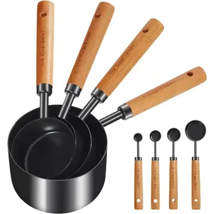 Measuring Cups and Spoons Set of 8,  Handle with Metric and  Measurements,  Stainless Steel, Black Polished Finish, Dry & Liquid Measuring Cup, for Cooking and Baking