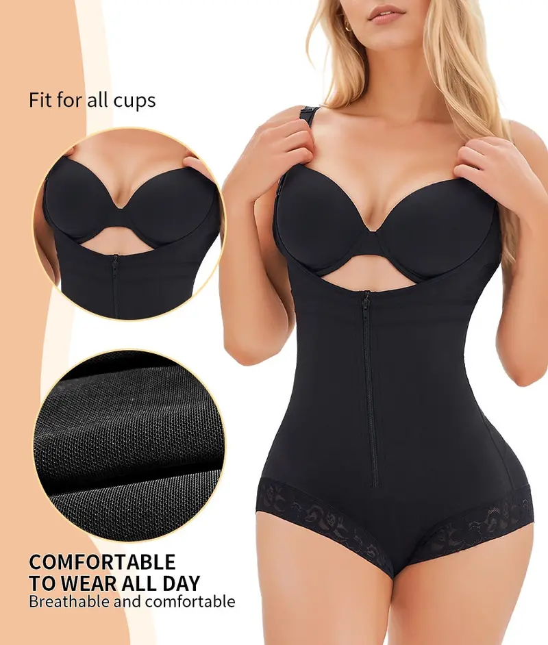 Women's Fajas Colombianas Shapewear For Women Postpartum Tummy Control Bodysuit Full Body Shaper For Women Body Butt Lifter Panties Zipper Straps Thong Bodysuit