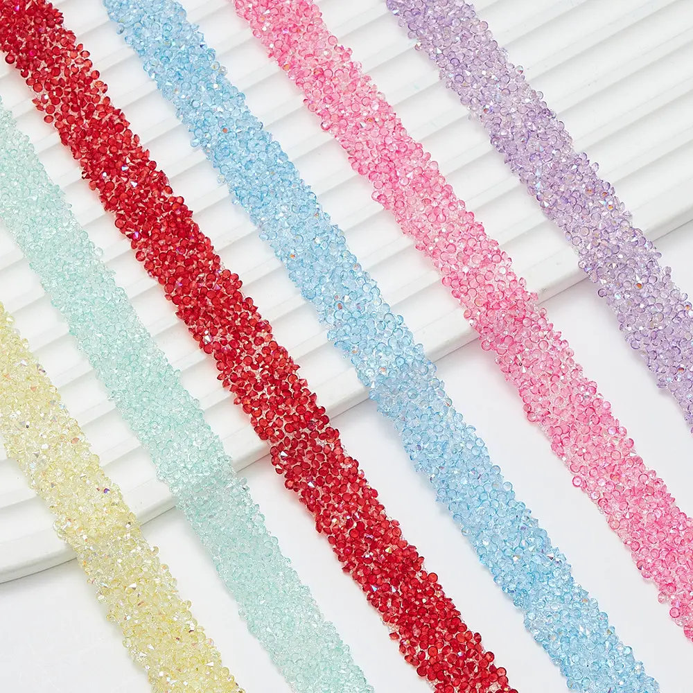 Self-Adhesive Rhinestone Ribbon, Multicolor Crystal Trim with a Glossy Finish, Flexible Diamond Stripe for DIY Fashion Crafts & Festive Gift Decor