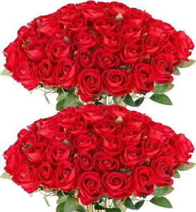 50 pcs Artificial Rose Howers LongStem Fake Silk Roses for DIY WeddingBouquet Table Centerpiece HomeDecor Realistic Faux Flowers for Decoration, Suitable for Valentine’s Day, Mother’s Day, Halloween, Christmas, Floral Arrangements