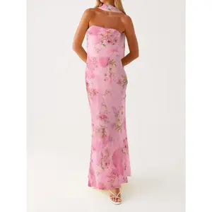 2025 New Arrival Women Summer Printed Tube Top Dress (including Scarf) Summer Long Dress for Vocation Womenwear