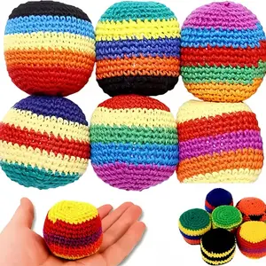 Random 1/6/12 PCS Hand-Made Knitted Hacky Sack, 2026 Upgraded Assorted Foot Bag Crochet Hacky Sacks for Adults, Juggling Balls for Beginners, Multicolored Geometric Pattern, Ready-to-Use Hacky Sacks