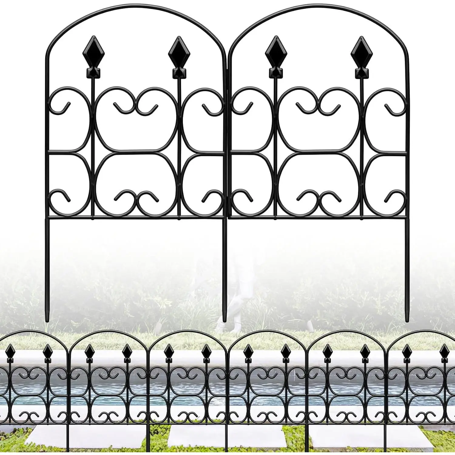 24.5in(H) x 10.8ft(L) Decorative Garden Fence  Barrier, 5 Pack Heavy Duty Metal No Dig Fence, Arched Flower Bed Edging Ornamental Wire Border Fencing Panel for  Yard Patio Outdoor Decor