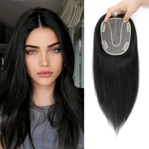 VASILIA Hair Toppers for Women 12 Inch Hair Toppers for Women Real Human Hair Upgraded Large Size MONO Base 5.1"*5.9" Thin Hair Solution Real Hair Topper for Women with Thin Hair