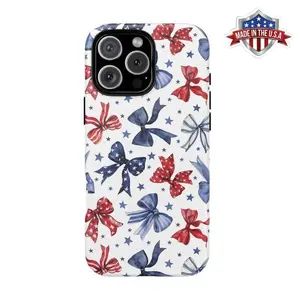 Independence Day Patriotic Bow Phone Case Red White Blue Star Flag Cute Girly Holiday Gift Cover for iPhone 16 Pro Max and Samsung S25
