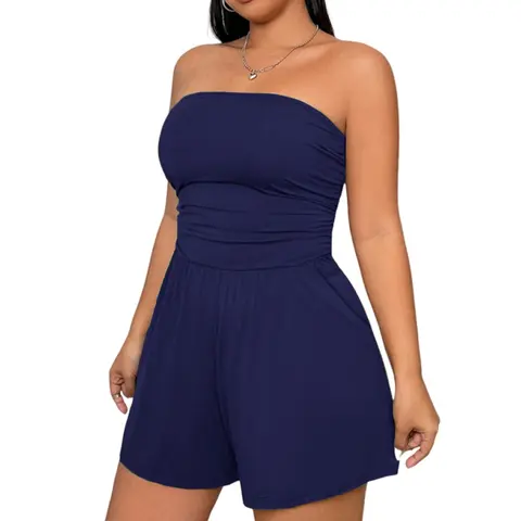 AUXDIO Beach Vacation Clothes Fashion Womenswear Women Summer Casual Strapless Romper Sleeveless Off Shoulder Short Jumpsuits 2025