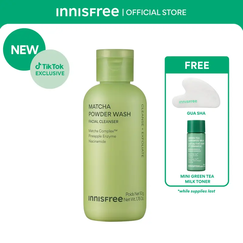NEW! [Innisfree Official] Matcha Powder Facial Cleanser - Gentle Daily Skincare Wash with Smooth Exfoliation, Hyaluronic Acid, and Papaya Extract