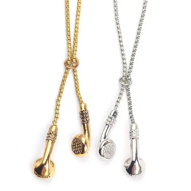 Unisex Fashion Hip-Hop Charm Music Headset Earplug Metal Pendant Necklace, Chain Jewelry Necklaces for Men Women, Wholesale Fashion Accessories