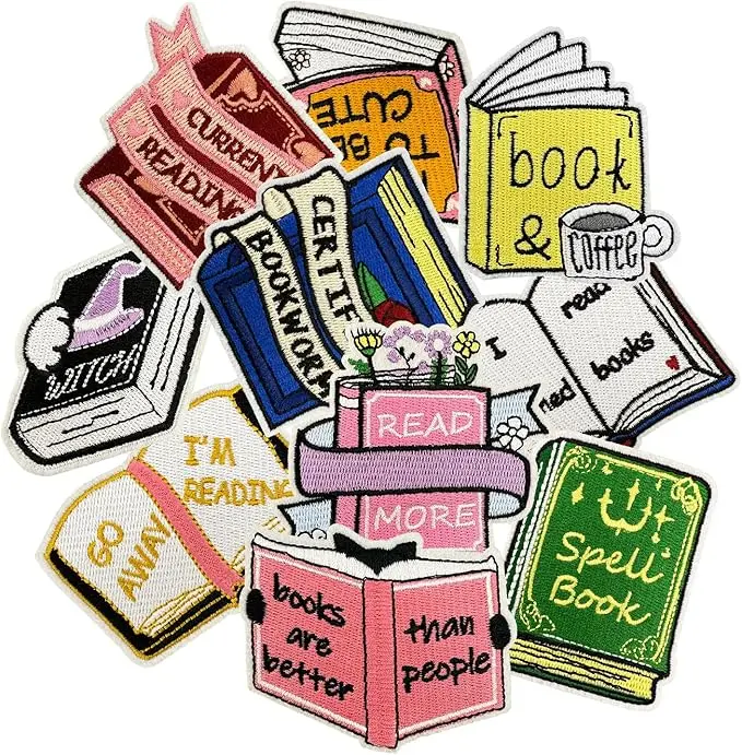 10 Pcs Cartoon Book Iron On/Sew On Patches, Reading Embroidered Applique, Clothes Backpacks Hats Pants Jackets Jeans Decoration, Bachelorette Party Favors, DIY Accessories