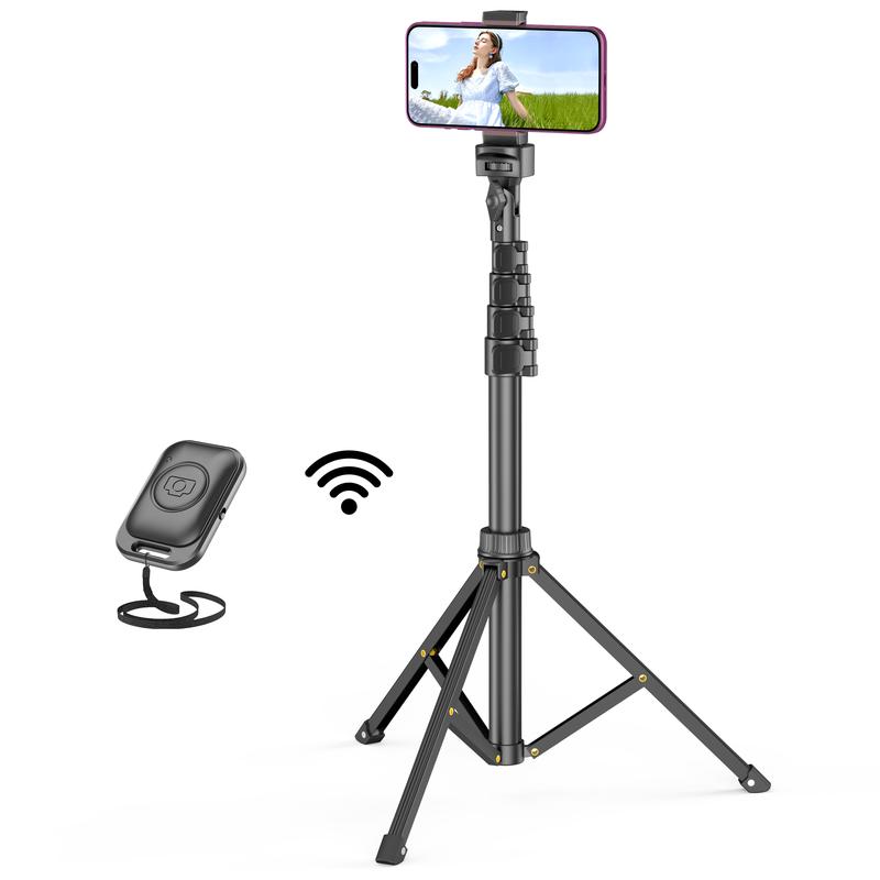 62'' Extendable Phone Tripod & Selfie Stick with Wireless Remote, Universal Holder for iPhone, Android & Cameras