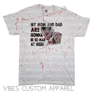 My Mom And Dad Are Gonna Be So Mad At Me Stu Macher Scream Blood Splatter Grey Sweatshirt T-Shirt Long Sleeve Halloween Shirt