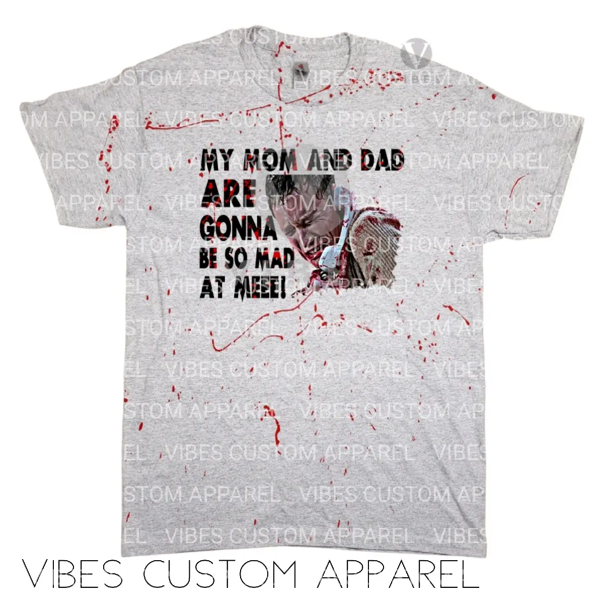 My Mom And Dad Are Gonna Be So Mad At Me Stu Macher Scream Blood Splatter Grey Sweatshirt T-Shirt Long Sleeve Halloween Shirt