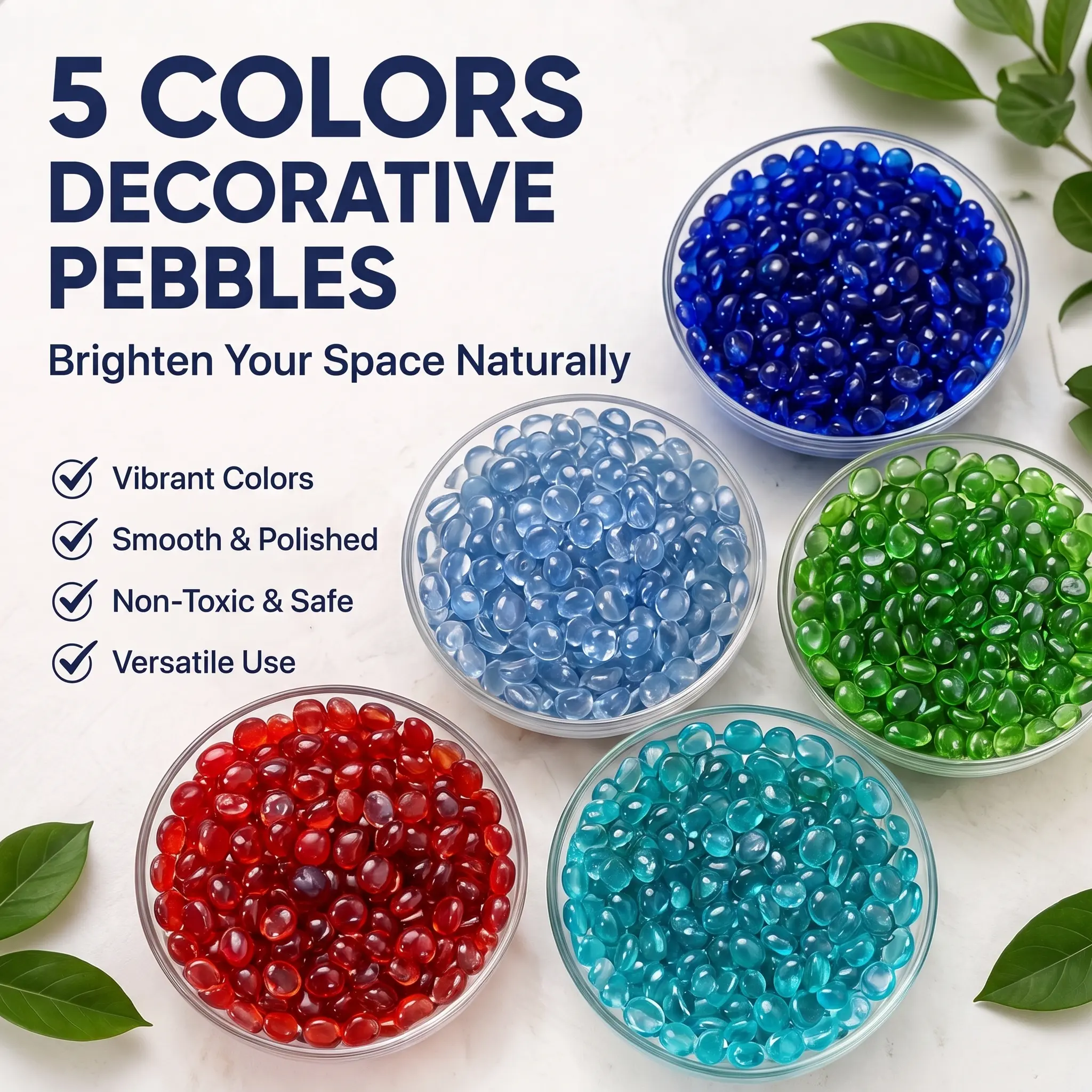 6oz [170g] Decorative Glass Pebbles, Polished Colorful Stones for Vase Filler, Aquarium & Fish Tank Decor, Plant Pots, Succulents, Terrariums, Table Centerpieces, DIY Crafts & Home Decoration