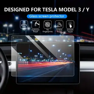 A set of frosted glass screen protectors for Tesla Model 3/Y (2017-2023), 9H hardness, glossy surface, scratch-resistant, high-definition transparent, anti-fingerprint and anti-scratch, easy to install