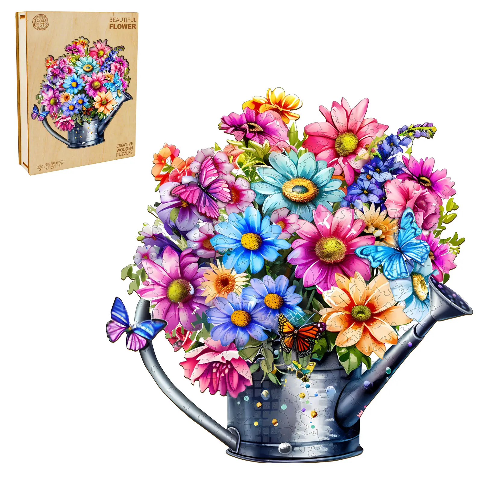 Beautiful Flowers Wooden Jigsaw Puzzle for Adults and Kids Unique Shape Animal Wood Puzzles Challenging Puzzle, Family Game Creative Gifts，Laser-Cut Durable Puzzle