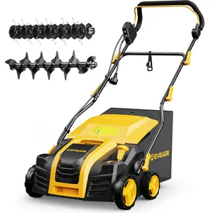 EVEAGE 16-Inch Electric Dethatcher & Scarifier Power Tool with 5-Position Depth Adjustment 14.5gal Collection Bag