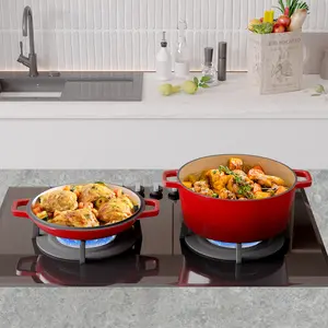 6QT Enameled Cast Iron Dutch Oven with 2QT Lid, 2-in-1 Multi-Functional Cookware