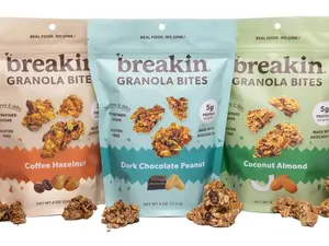 Breakin Variety Pack Granola Bites - 3 pack, No Refined Sugar, Gluten Free, Good Protein & Fiber, No Seed Oils Flavors Dark Chocolate Peanut Coconut Almond Coffee Hazelnut
