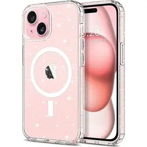 Entronix iPhone 15 Plus/14 Plus [Magnetic-Compatible] Crystal Clear Case - Glitter Cover Wireless Dustproof Handle