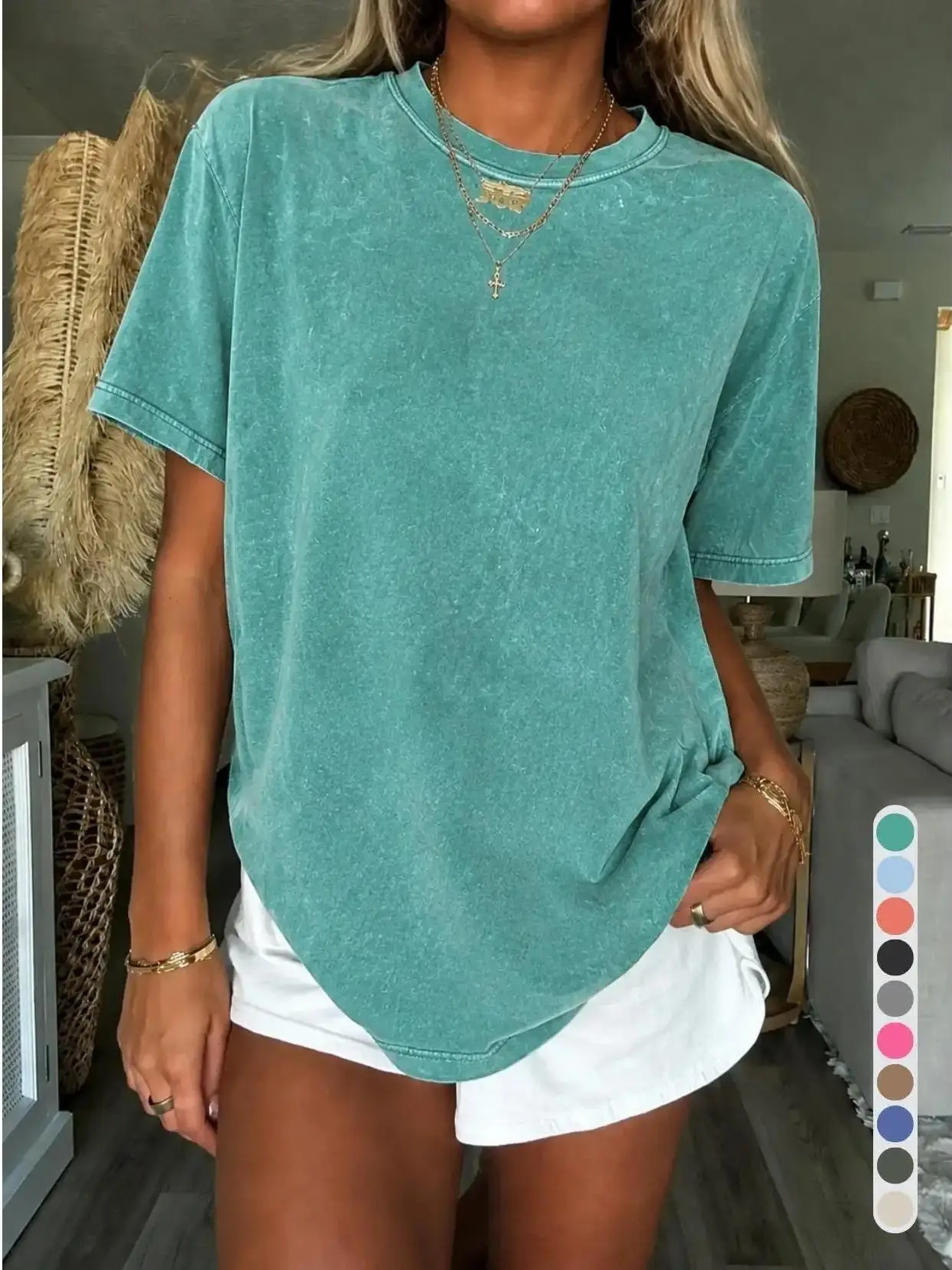 Women's Vintage Oversize Streetwear Basic T-Shirt - Soft Pure Cotton Pullover, Casual Loose Short-Sleeved Round-Neck Hooded, Solid Color Acid Wash Shirts for Women