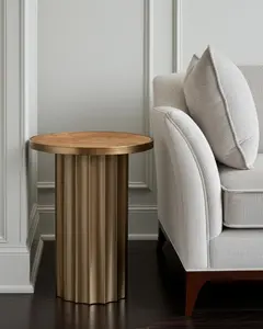 HomeRoots 632664 22 in. Brown Steel Round Pedestal End Table