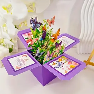 3D Pop-Up Butterfly Greeting Cards with Envelopes, Perfect for Valentine’s Day, Birthdays, Anniversaries & Mother’s Day - Handmade Paper Flower Bouquet Cards, Ideal Blessing Cards for All Occasions