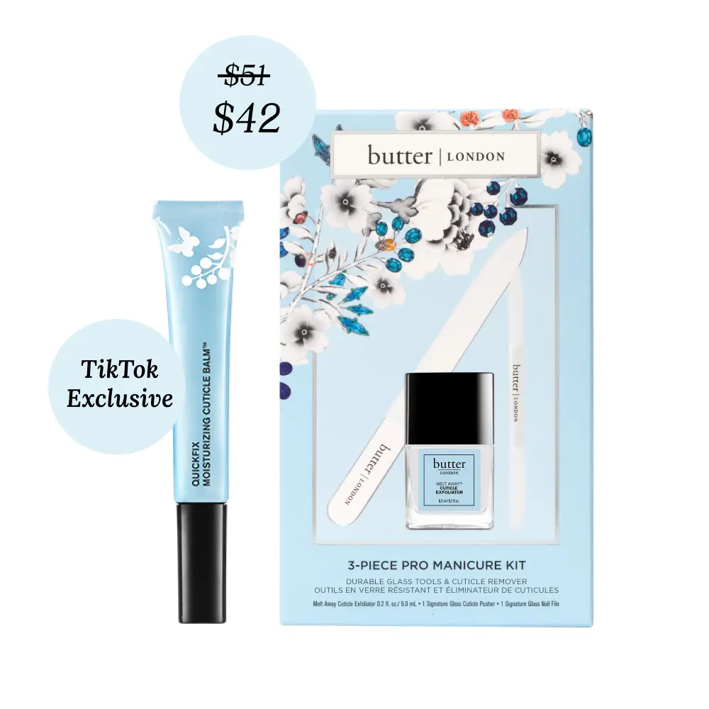 butter LONDON The Perfect Prep Set – Ultimate Cuticle & Nail Prep Kit with Melt Away, Glass Tools + QuickFix Cuticle Balm