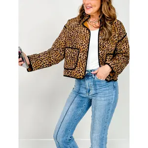 Quilted Leopard Button Down Puffer Jacket