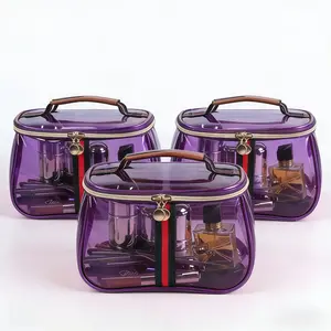 New Retro Vintage Vanity Bag, Clear Makeup Organizer with Handle, Large Capacity Water Resistant Cosmetic Toiletry Bag for Women, Travel Skincare Storage Case, Vintage Makeup Pouch