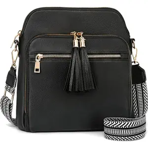 Women's Leather Crossbody Bags Anti  Purses RFID Blocking Handbags Trendy Travel Adjustable Strap Tassel