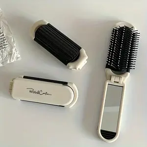 Portable Folding Mini Cushion Comb with Mirror, Party Gift, Compact Travel Hair Brush, Anti-Static, Retractable Design, Durable Abs Handle