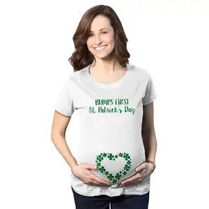 Maternity Bumps First Saint St Patricks Day T Shirt Cute Reveal Pregnancy Tee Funny Graphic Maternity Tee Cute Pregnancy Tees With Plus Sizes Pregnant Saint Patrick's Day Maternity Wear Maternity Shirts White