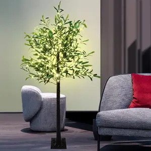 Artificial Lighted Olive Tree 6FT Tall Faux Silk Light Up Plant Trees(with Switch Button) for Home Office Decor Indoor with 300 Warm White Fairy Lights and Lifelike Leaves-