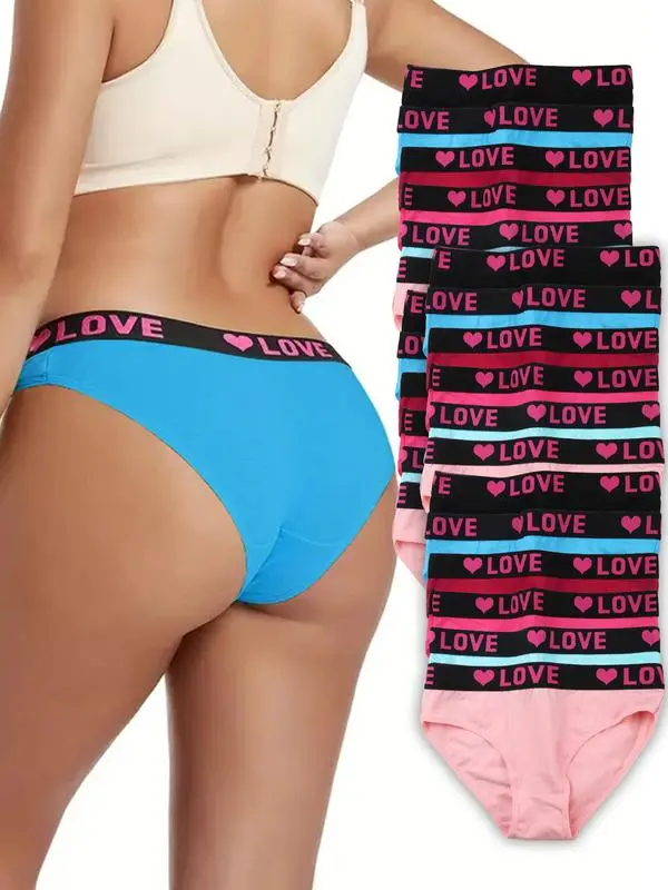 24 pieces of color blocked letter printed underwear, elegant, comfortable, breathable, and elastic close fitting underwear, comfortable women's underwear