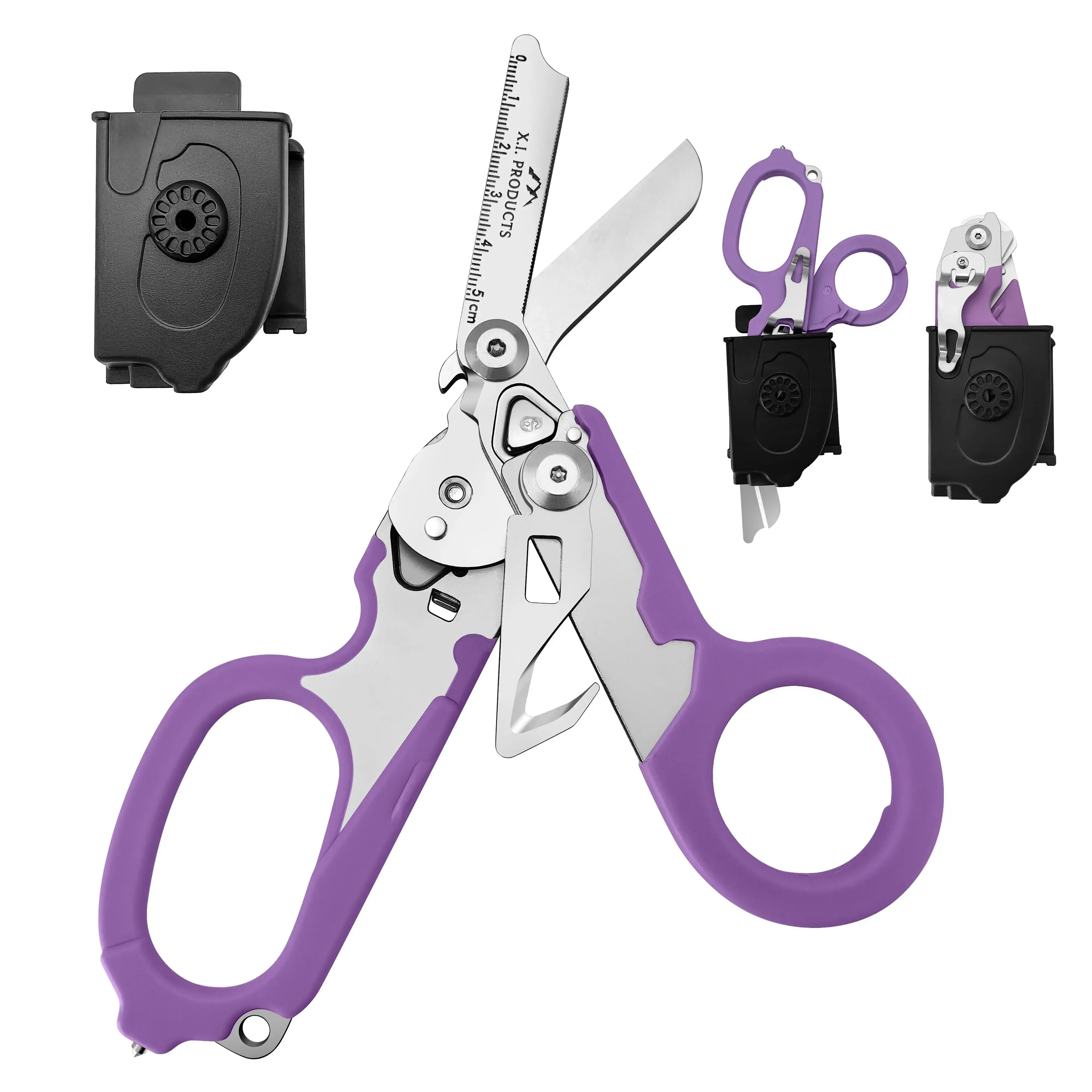 6-in-1 Foldable Trauma Shears, Purple Multi-Tool Hand Tool for Trauma Care Needs, Foldable Scissors