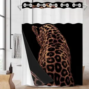 1PC 2D Flat Luxury Glitter Cheetah Back Shower Curtain, Starry Animal Print Design, Waterproof Detachable Liner Bathroom Curtain (No Hooks)