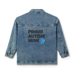 Proud Autism Mom Denim Jacket, Stylish Outerwear, Gift for Autism Awareness, Casual Fashion, Supportive Apparel, Everyday Wear