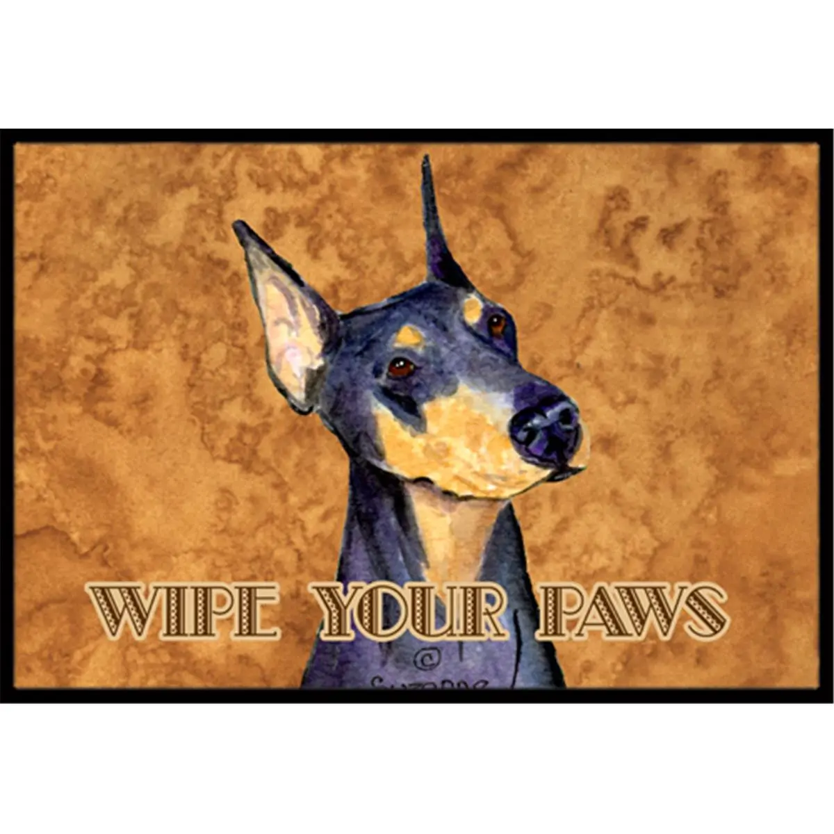 Carolines Treasures 24 x 36 in Black and Tan Doberman Floor Mat - Action Back, Permanently Dyed, Rubber Backed Animal Design Large Printed Doormat for Indoor, Outdoor Use