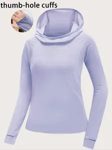 Women's Quick-Dry Hooded Sweatshirt, Lightweight Long Sleeve Yoga Top, Breathable Gym Running Shirt with Thumbholes, Loose Fit Design, Breathable Workout Tops, Activewear Clothing