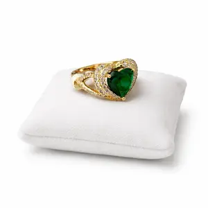 Gold Laminated 14k Heart-Shaped Ring with Emerald Center and Diamond Accents