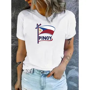 Women's Casual Short Sleeve T-Shirt With Philippines Flag Graphic, Round Neck Sporty Tee, Breathable Top For Daily Wear And Exercise