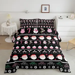 Feelyou Breathable Microfiber Bedding Set - Multi-Size Digital Printed Santa Christmas Decorative Comforter, Xmas Cartoon Snowmen Duvet Quilt, Soft Winter Bedding Set, Soft Bedding Set