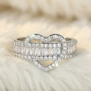Hollow heart ring, a declaration of love and commitment jewelry, a sparkling and elegant cubic zirconia ring for women, sizes 6-10