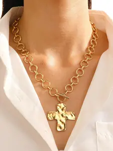 Women's Street Trend Cross Pendant Necklace, Vintage Trendy Chunky Chain Necklace, Chic Jewelry As Gift for Girlfriend