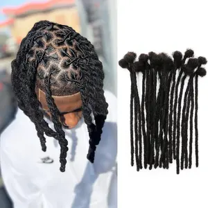 0.4 cm Real Human Hair Dreadlock Extensions 8 inch 20 Strands Full Handmade Permanent Locs Soft Natural Black Dreads Extensions for Men Women Kids,Can Be Dyed Bleached Curled