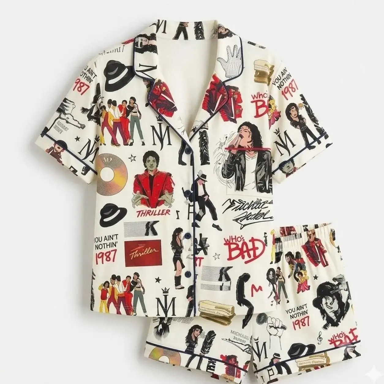 Michael Jackson Pajama Set Thriller Happy Halloween Short Sleeve Loungewear Comfy Casual Nightwear King Of Pop