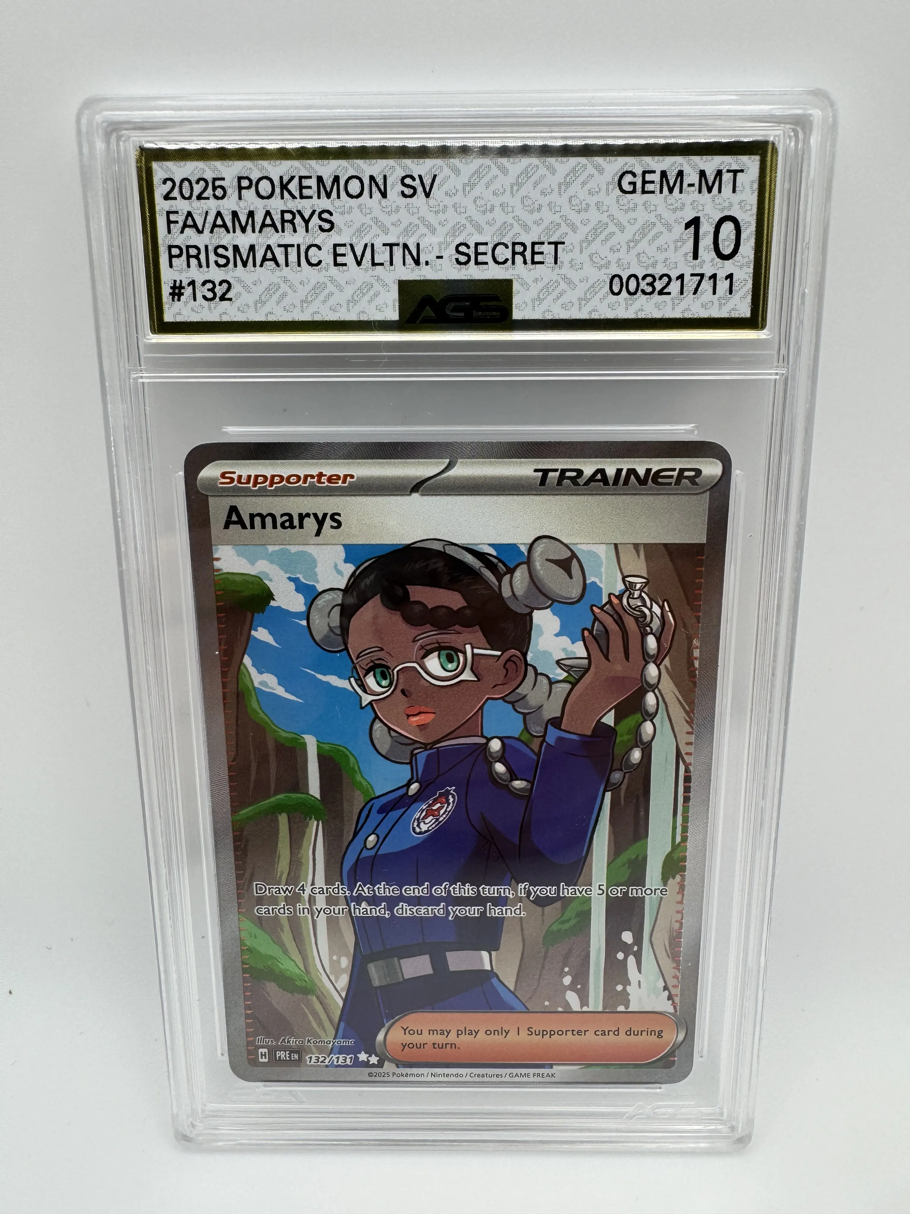 Graded AGS 10 Amarys 2025 Prismatic Evolutions 132 Holographic Pokemon Card