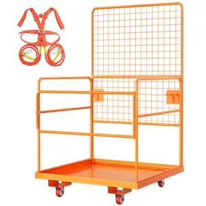 43″×45″ Forklift Safety Cage, 1800 lbs Forklift Work Platform w/ Wheels, Safety Harness & Lock – Forklift Aerial Platform, 2‑Man Collapsible Lift Basket for Lifting Loader