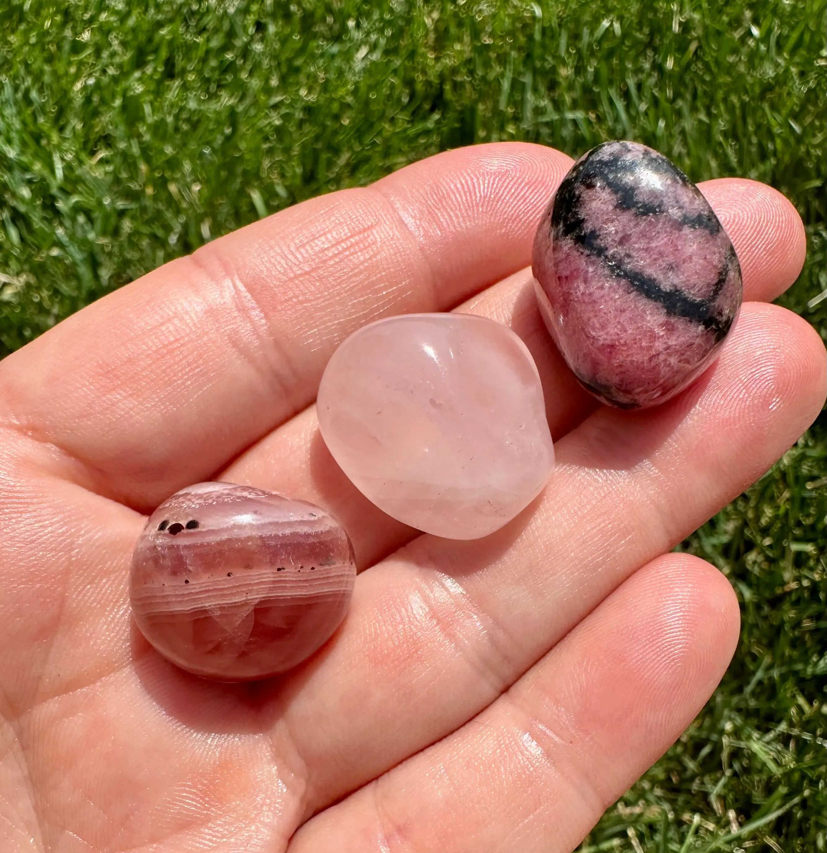 Heart Healer Tumbled Stone Set - Rhodonite, Rose Quartz, Rhodochrosite Crystals for Love, Empathy, Forgiveness