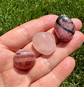 Heart Healer Tumbled Stone Set - Rhodonite, Rose Quartz, Rhodochrosite Crystals for Love, Empathy, Forgiveness
